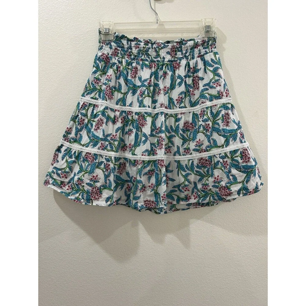 J. Crew Womens XXS Skirt Smocked Tiered Mini Floral 100% Cotton Lining Pull-on